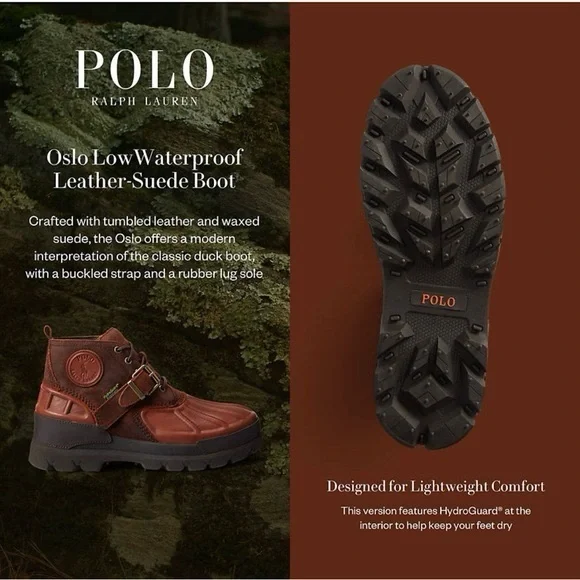 Polo Ralph Lauren Oslo Low Brown Leather Waterproof Lug Sole Boots Men\'s NEW Polo Ralph Lauren Oslo Low buckle waterproof leather boots  main image 2